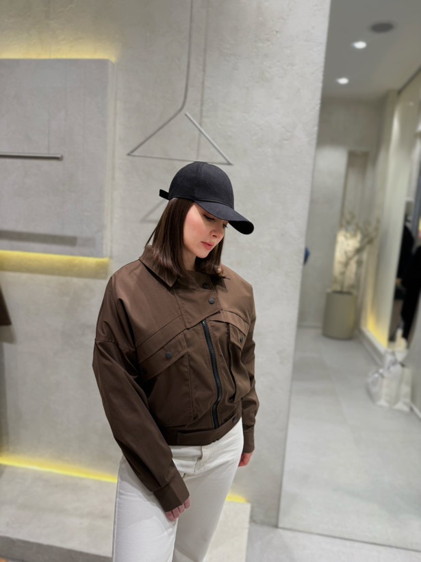 جکت کتان نور آستردار قهوهای زنانه