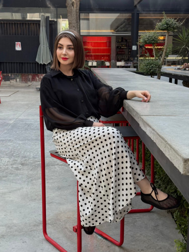 دامن زنانه خال خالی سفید سایز بندی ۳۶ تا ۴۲