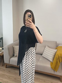 پانچو حریر زنانه سایز بندی و شلوار بالنی خال خالی فری سایز تا ۴۲