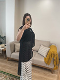 پانچو حریر زنانه سایز بندی و شلوار بالنی خال خالی فری سایز تا ۴۲